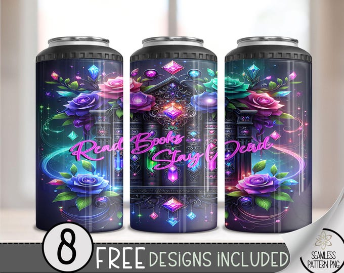 Read Books Stay Weird 4 in 1 Can Cooler Wrap, Bad Book Club 4in1 Tumbler PNG, Book Lover 16 Oz Can Cooler Sublimation Design, Romantasy A143