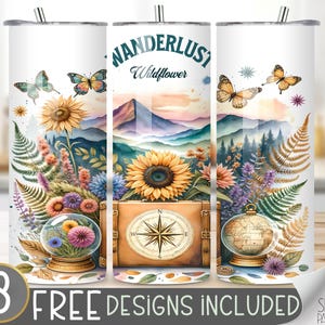 Reise-Becher-Verpackung, nahtlose 20 Unzen dünner Becher Sublimation, Urlaubsbecher, Ferienbecher, Abenteuerbecher, Fernweh-Wildblume