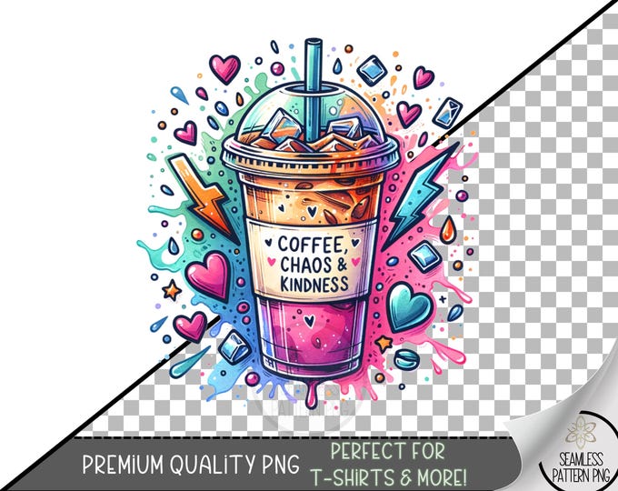 Coffee And Kindness PNG - Colorful Cup UV DTF Sublimation, Vibrant Digital Download Design, B612