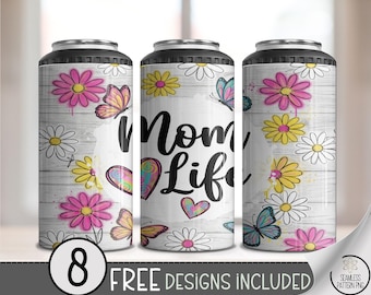 Mom Life PNG – Hand-Lettered Floral Sublimation Design For 4-in-1 Can Cooler Wrap, B910