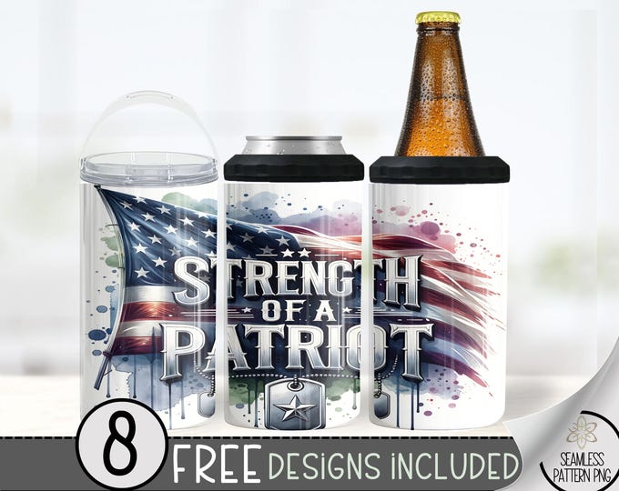 Military Can Cooler Wrap, Patriot 16 oz 4-in-1 Cooler Sublimation, American Design File, Seamless Can Cooler PNG Wrap, Trump Hard Can Wrap