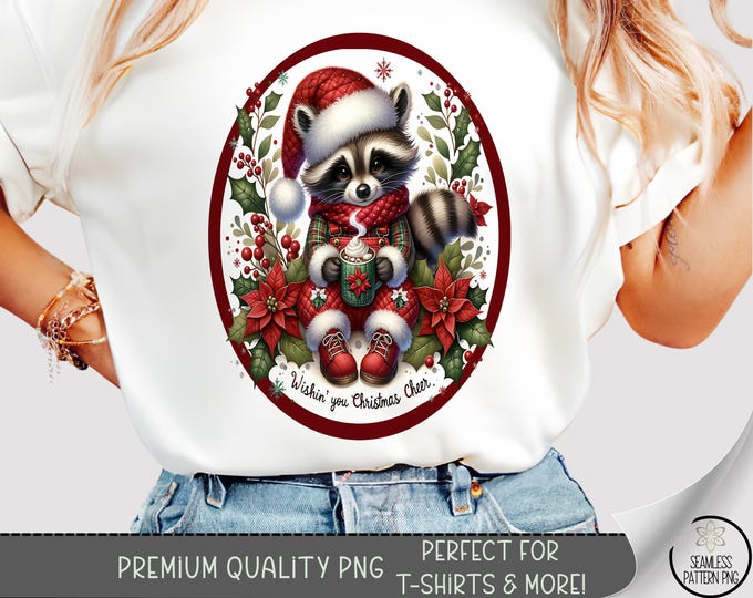Xmas Raccoon T-shirt PNG, Festive Sublimation Design, Christmas Raccoon DTF Shirt Graphic, Cozy TShirt File, Digital Download, A511