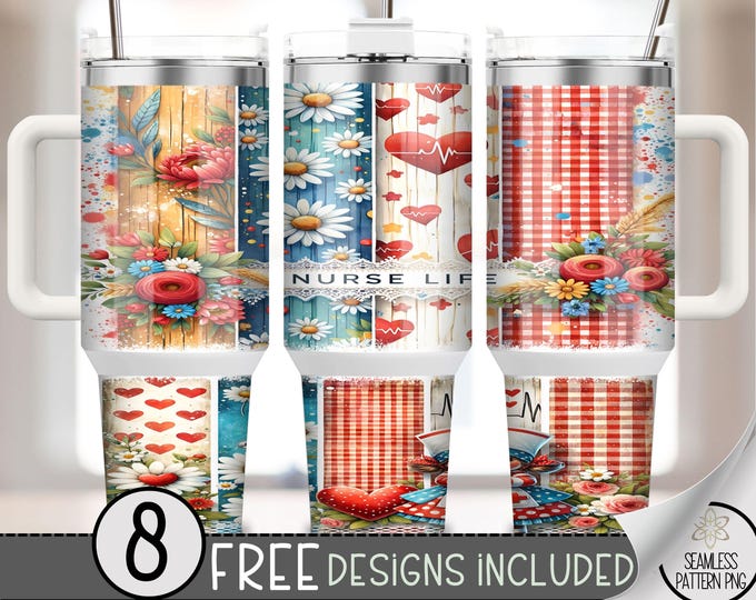 Nurse Life 40 oz PNG Tumbler Wrap,40 oz Sublimation Design for Nurse,Cute 40 oz Daisy Wrap,Healthcare Worker 40oz Quencher Tumbler PNG, A208
