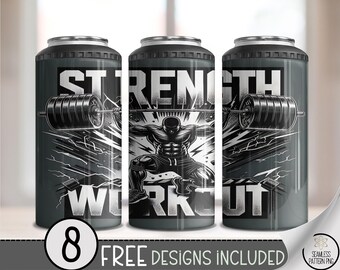 Strength Workout 4 in 1 Can Cooler Wrap PNG, Motivational Power Fitness, Digital Download for Gym Lovers, Inspirational Design, A723