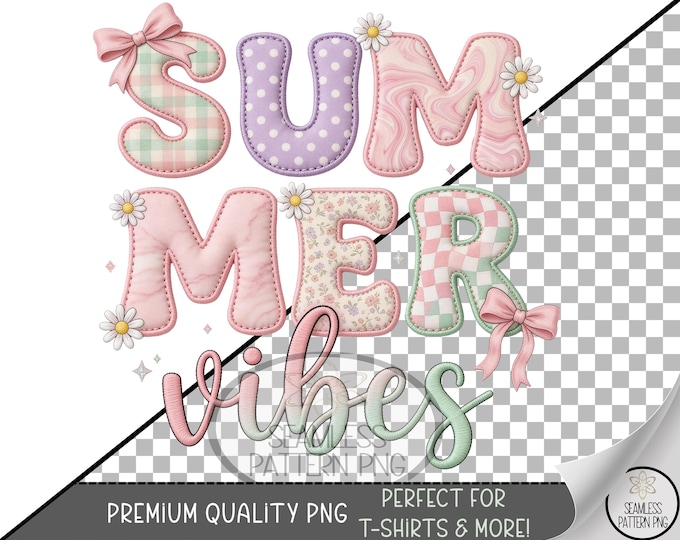 Summer Vibes Sublimation Design, Faux Patchwork UV DTF Graphic, Girly Clip Art, Digital Download, B10180