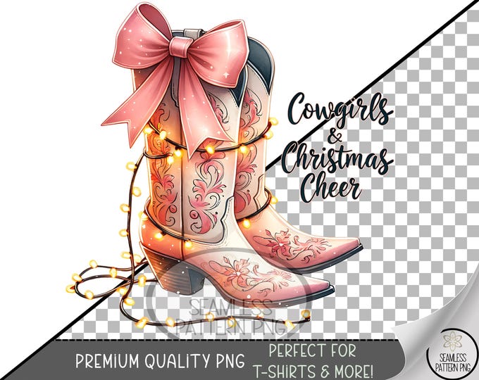 Cowgirl Boots UV DTF PNG, Trendy Floral Holiday, Western Christmas, Digital Download for Sublimation, A539