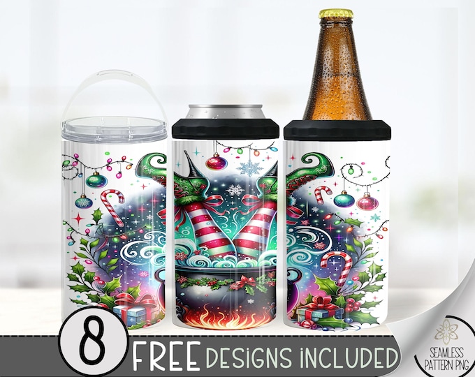 Christmas Elf 4in1 Can Cooler Wrap, Winter Sublimation Design, Xmas 16 Oz Slim, Witch Christmas 4 in 1 Tumbler PNG,Elf 16 Oz Can Cooler Wrap