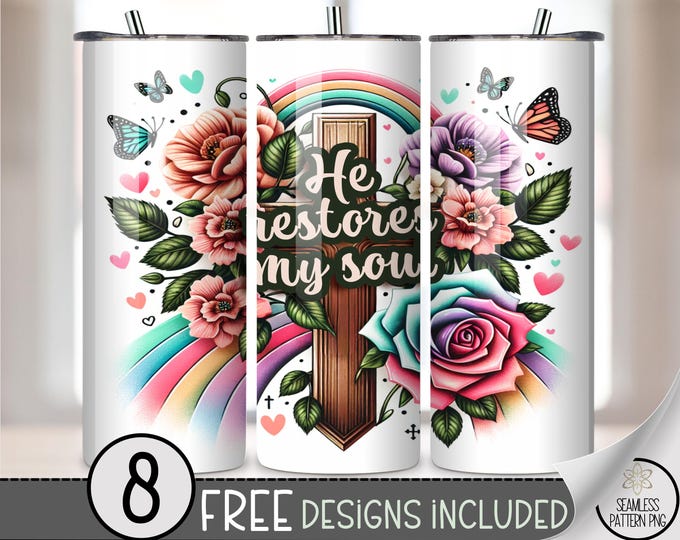 Wooden Cross 20 oz Tumbler Wrap, Uplifting Sublimation Design for Straight Tumblers, Tattoo-Inspired PNG Files, B801