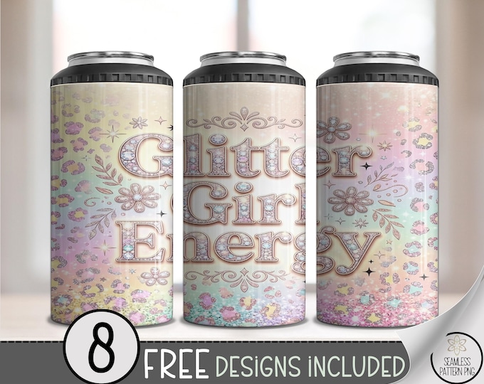 Glitter Girl Energy 4in1 Can Cooler Wrap, Sparkly Sublimation Design, Digital Download, B10478