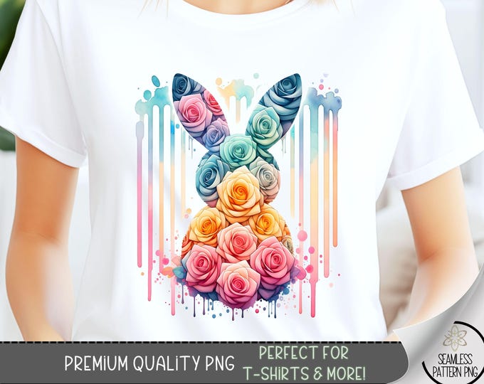 Easter T-Shirt PNG, Funny Bunny Design, Digital File, Happy Easter Graphics, Cute Bunny Sublimation For Shirts,Floral Easter Tshirt PNG A128