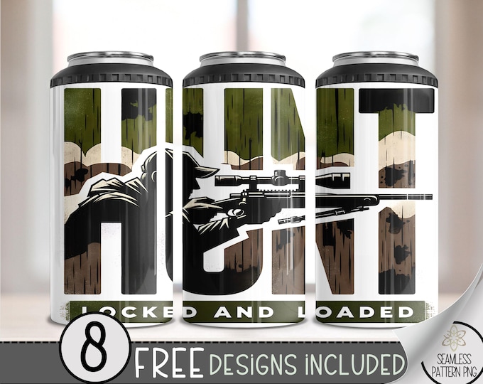 Hunter 4in1 Can Cooler Wrap, Hunting 4 in 1 Tumbler PNG, Seamless American 16 Oz Can Cooler Sublimation Design, Forest Design PNG File