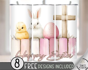 Watercolor Easter 20oz PNG Tumbler Wrap, Cute Bunny Design, Sublimation Download for 20oz Skinny Tumblers, Cute Bunnie Digital File, A142