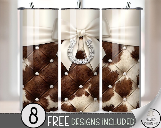 Cowgirl PNG, Rustic Sublimation Design, Cream Satin Bow, 20 oz Tumbler Wrap, Digital Download, B974