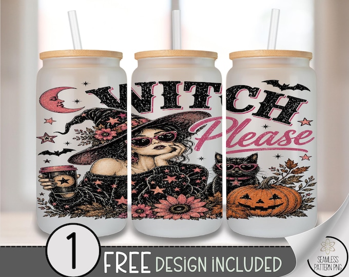Witchcraft Glass Can Wrap, Spooky 16 oz Glass Tumbler Sublimation Design, Halloween PNG File, Digital Download, B10372
