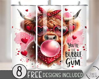 Highland Cow Valentine Tumbler Wrap, Love Sublimation Tumbler Wrap, Vday 20Oz Sublimation Wrap,Valentines Day Sublimation Tumbler Design PNG