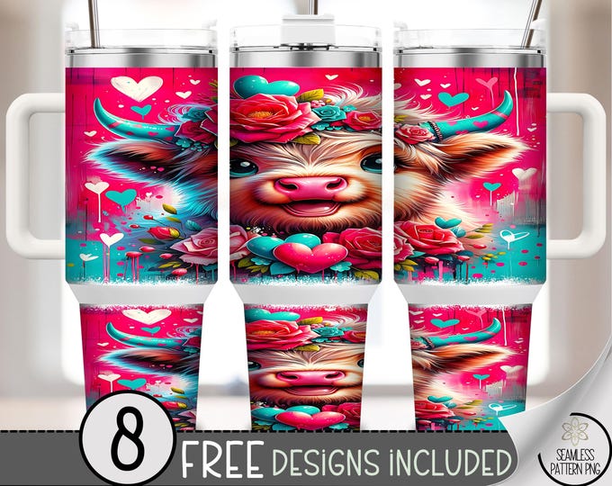 Lovely Cow 40 oz Tumbler Wrap PNG, Valentine Heifer, Sublimation Digital Download, A674
