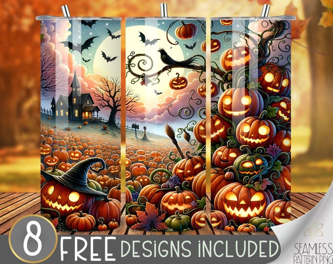 Pumpkin Tumbler Wrap, Spooky Jack O Lantern Tumbler Wrap, Halloween 20 Oz Skinny Tumbler Wrap, Horror Tumbler Sublimation, Pumpkin Patch