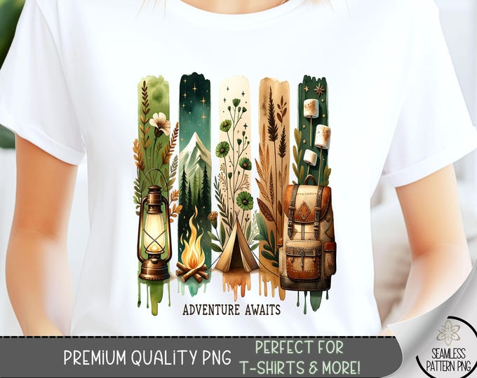 Camping T-shirt Design, Campfire Sublimation Design, Tent Camping Digital Download File, Summer Flower Nature Design for Shirt for Mug, A56