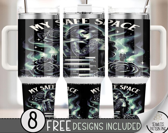 Safe Space Book 40 oz Tumbler Wrap Design, Reader 40 oz Sublimation Tumbler Design, Digital Download for Book Lover, Book Worm Gifts A24