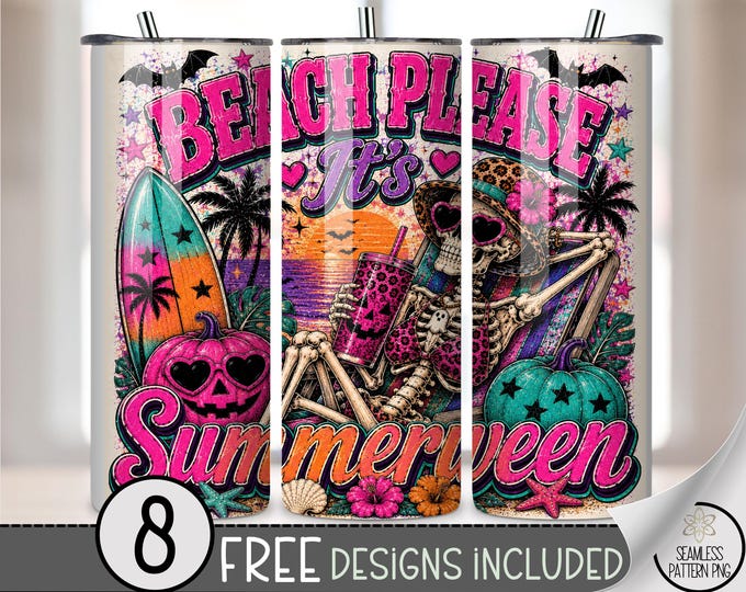 Summerween Skeleton 20 oz Tumbler Wrap, Vibrant Sublimation Design for Straight Tumblers, Colorful PNG Files, Digital Download, B10376