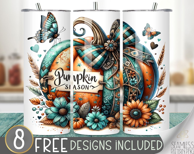 Pumpkin season tumbler wrap, cute pumpkin tumbler wrap, autumn pumpkin 20 oz tumbler design, coquette tumbler PNG, girly fall tumbler file