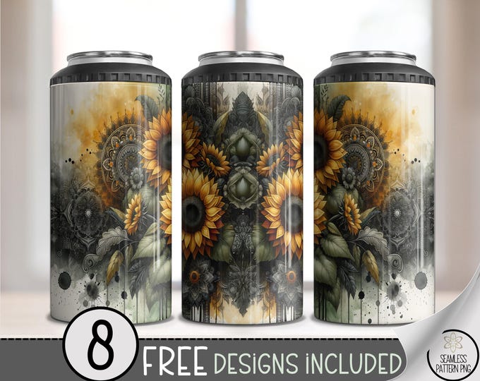 Grunge Sunflower 4 in 1 Can Cooler Wrap, Floral Sublimation Design, Digital Download, A717