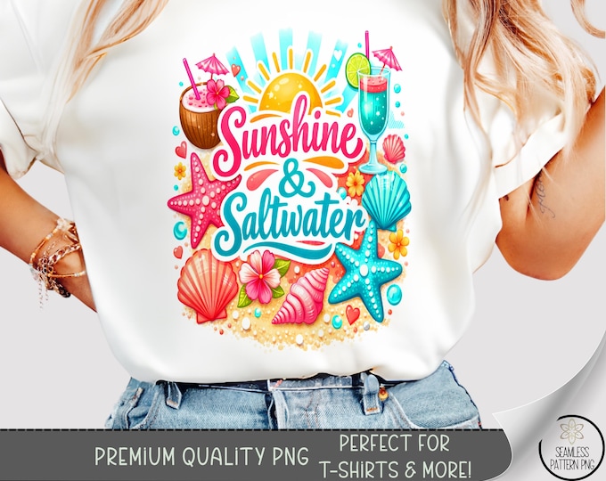 Sunshine & Saltwater T-shirt PNG, Beach Sublimation Design, Summer DTF Shirt Graphic TShirt File, Digital Download, B10226