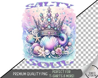 Salty Soul Sublimation PNG, Mermaid Crown Pastel Beach Sublimation Design, Ocean Girl Clipart, Coastal Summer Sublimation File A251