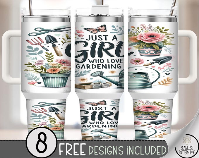 Girl Loves Gardening 40 oz Tumbler Wrap PNG, Floral Digital Download for 40 oz Quencher Sublimation, A687