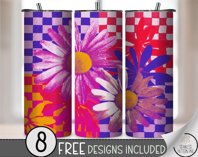 Daisy Flower 20 oz Tumbler Wrap, Vibrant Sublimation Design for Straight Tumblers, Retro Pop Art PNG Files, Digital Download, B10472