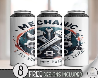 Mechanic Husband 4-in-1 Can Cooler Wrap PNG, Digital Download, Wrench and Bolt Design, Sublimation for Men, A804