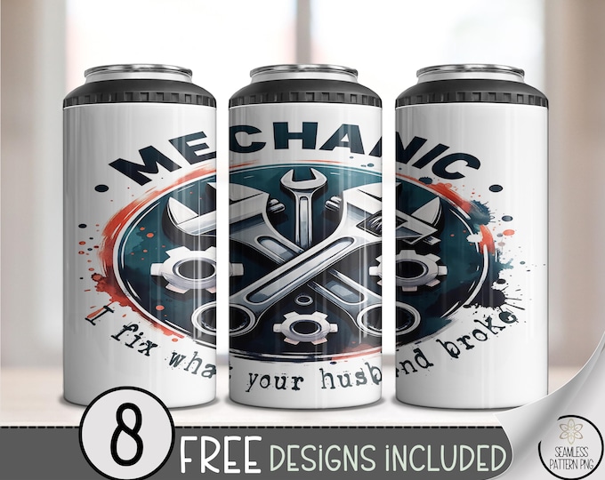 Mechanic Husband 4-in-1 Can Cooler Wrap PNG, Digital Download, Wrench and Bolt Design, Sublimation for Men, A804