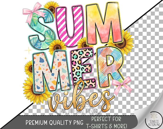 Summer Sublimation Design, Summer Vibes UV DTF Graphic, Sunflower Clip Art, Digital Download, B10178