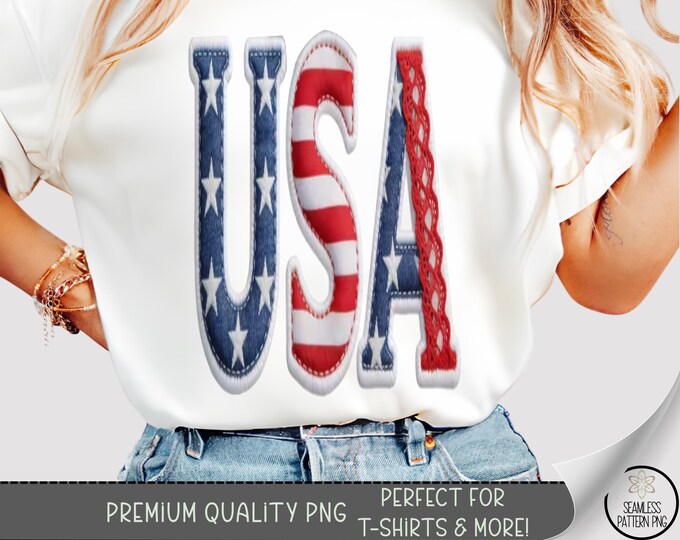 4th of July Faux Patchwork USA Png, USA Png, 4th of July Png, American Flag Png, Patchwork Patriotic Design, Digital Download B10182