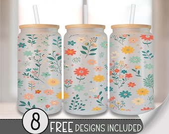 Wildflower Glass Wrap, Dainty Floral 16 Oz Glass Can Wrap PNG, Shabby Chic 16 oz PNG, Boho Floral Glass Can Sublimation Wrap Design, A227