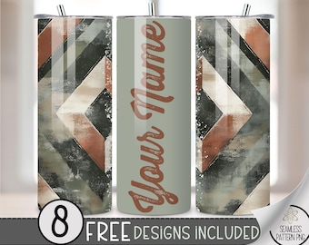 Add Your Text Tumbler Wrap, Customize Name 20oz Skinny Tumbler Sublimation Design, Aztec Tumbler Wrap File PNG, Faded Western Seamless File