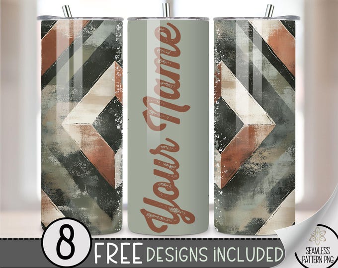 Add Your Text Tumbler Wrap, Customize Name 20oz Skinny Tumbler Sublimation Design, Aztec Tumbler Wrap File PNG, Faded Western Seamless File