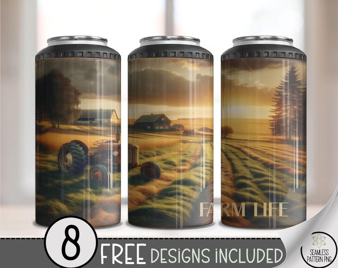 Rustic Farm Life Can Cooler Wrap, Vintage Tractor, Country Landscape, Printable 4 in 1 Wrap, Farmhouse Wrap, DIY Beverage Sleeve A414