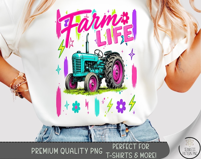 Farm Life T-shirt PNG, Tractor Sublimation Design, Retro Neon DTF Shirt Graphic, Digital Download, B10306