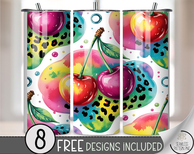 Cherries 20 Oz Tumbler Wrap, Seamless Summer Sublimation Design, Digital Download, B939