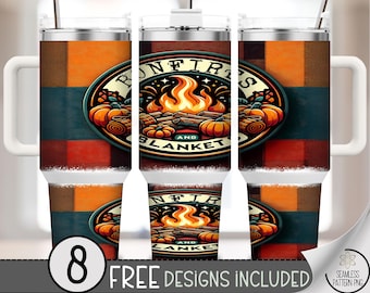 Camping 40 oz tumbler wrap: Campfire Sublimation Design, Fall Plaid PNG Files, Bonfires and Blanket PNG File, A634