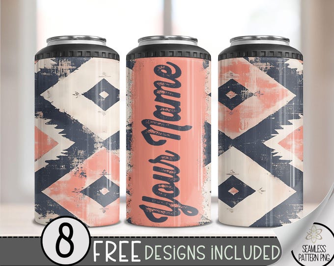 Add Your Own Name Faded Southwestern 4in1 Can Cooler Wrap, Aged Western 16 oz 4-in-1 Cooler Sublimation, Aztec 4 in 1 Can Cooler File PNG