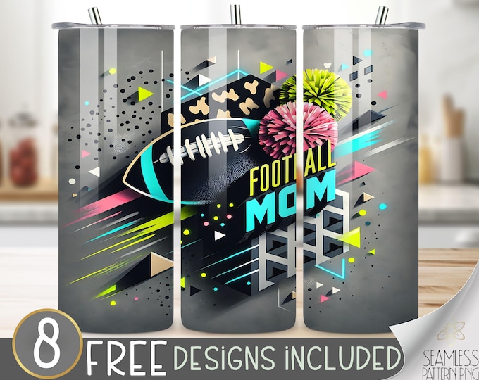 Football Mom Tumbler Wrap, Neon Sports Mom Sublimation Tumbler Wrap, Cheerleader Football Wrap, Football Season 20 oz Skinny Tumbler, 80s 90