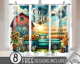 Farm Life Tumbler Wrap, Vintage Truck 20oz Skinny Tumbler Sublimation Design, Sunflower Barn Tumbler Wrap File PNG, Country Western PNG, A46