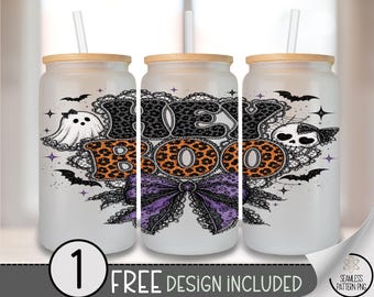 Halloween Glass Can Wrap, HEY BOO 16oz Tumbler Sublimation Design, Gothic PNG File, B10195