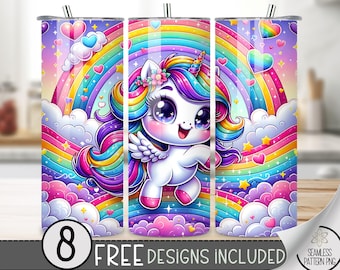 Unicorn Tumbler Wrap PNG, Rainbow Pretty Unicorn 20Oz Tumbler Wrap, Horse 20 Oz Skinny Sublimation Tumbler Design Instant Digital Download