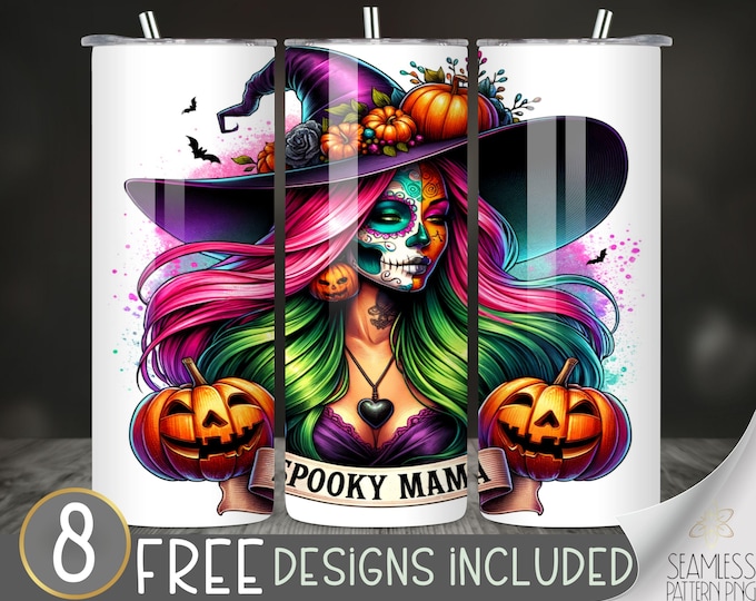 Witch Boo-gee Tumbler Wrap, Neon Halloween PNG, Halloween jack o lantern Design, Halloween pumpkin PNG Halloween Spooky Mama Sublimation