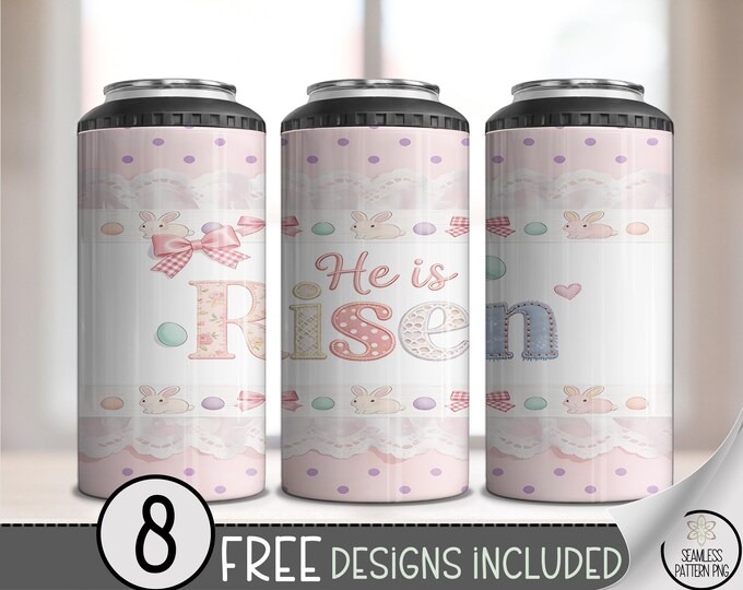 He Is Risen PNG, Easter 4-in-1 Can Cooler Wrap,  Japanese Sublimation Design, Sweet Pastel 16 Oz 4in1 File, B870