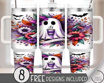 Ghost Floral 40 oz Tumbler Wrap, Halloween 40oz Sublimation Design, Mind Your Boosiness PNG, Digital Download, Commercial Use Included A434
