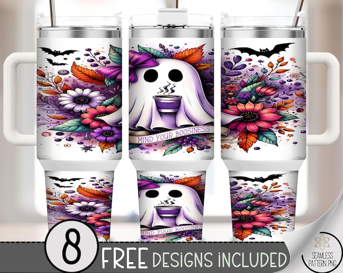 Ghost Floral 40 oz Tumbler Wrap, Halloween 40oz Sublimation Design, Mind Your Boosiness PNG, Digital Download, Commercial Use Included A434